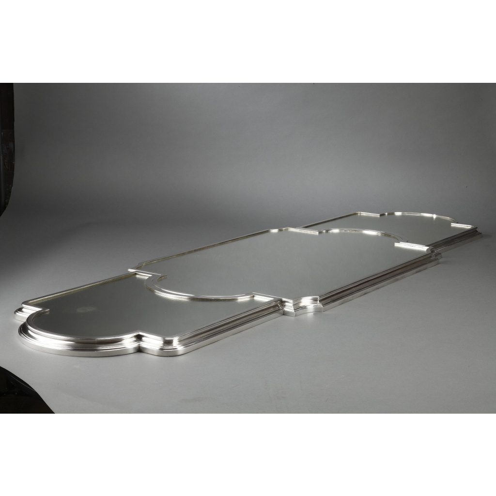 Surtout de table bronze argenté dans son coffre en chêne Fin XIXe 5