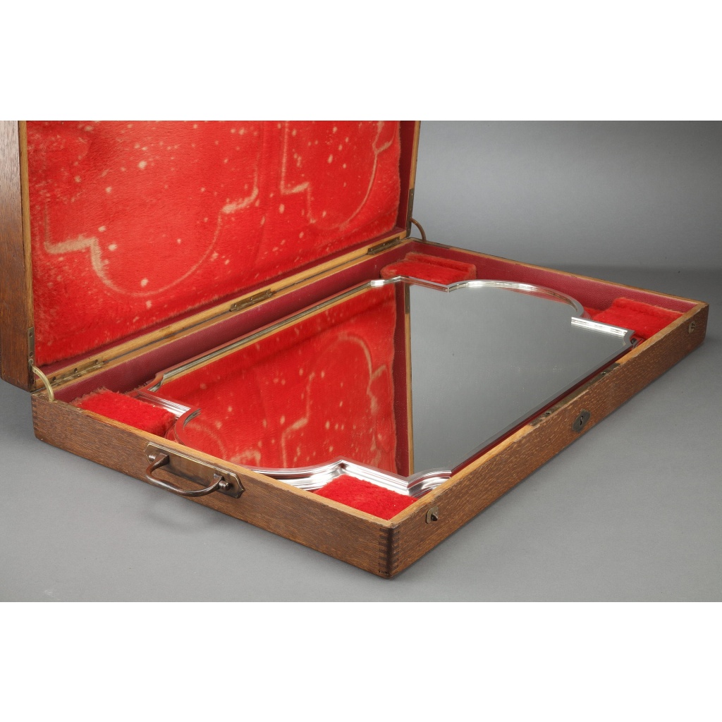 Surtout de table bronze argenté dans son coffre en chêne Fin XIXe 14