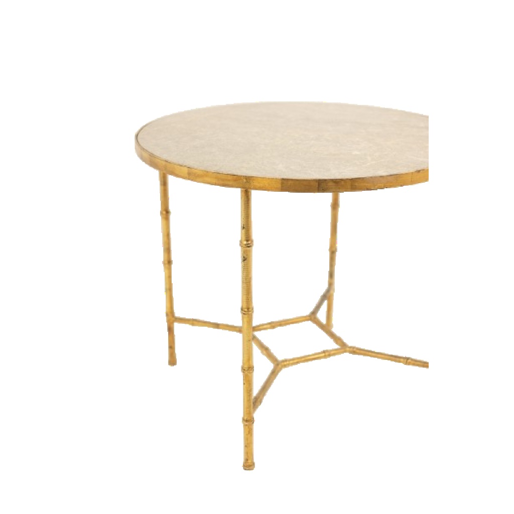 Guéridon. Piétement en métal doré et plateau en marbre gris. 20e siècle. 5