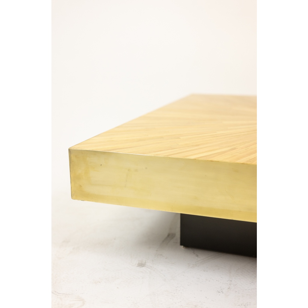 Table basse en marqueterie de paille et laiton. Contemporain 6
