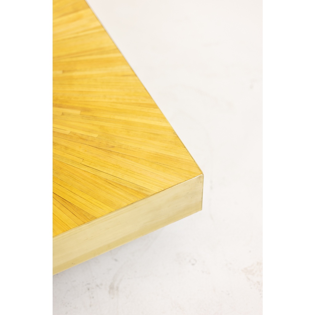 Table basse en marqueterie de paille et laiton. Contemporain 7