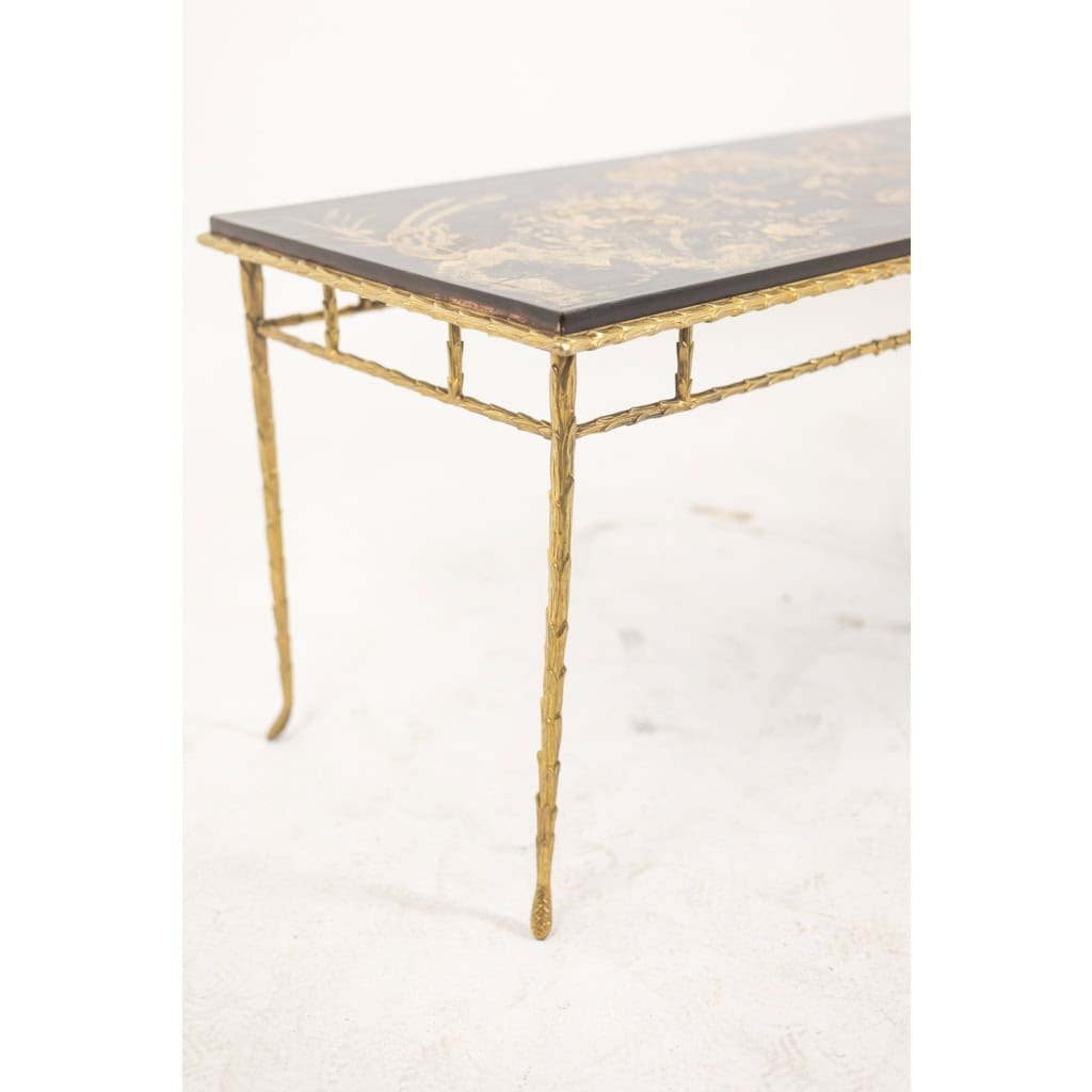 Maison Baguès. Table basse en bronze, laque noire, décor or. Circa 1970 15