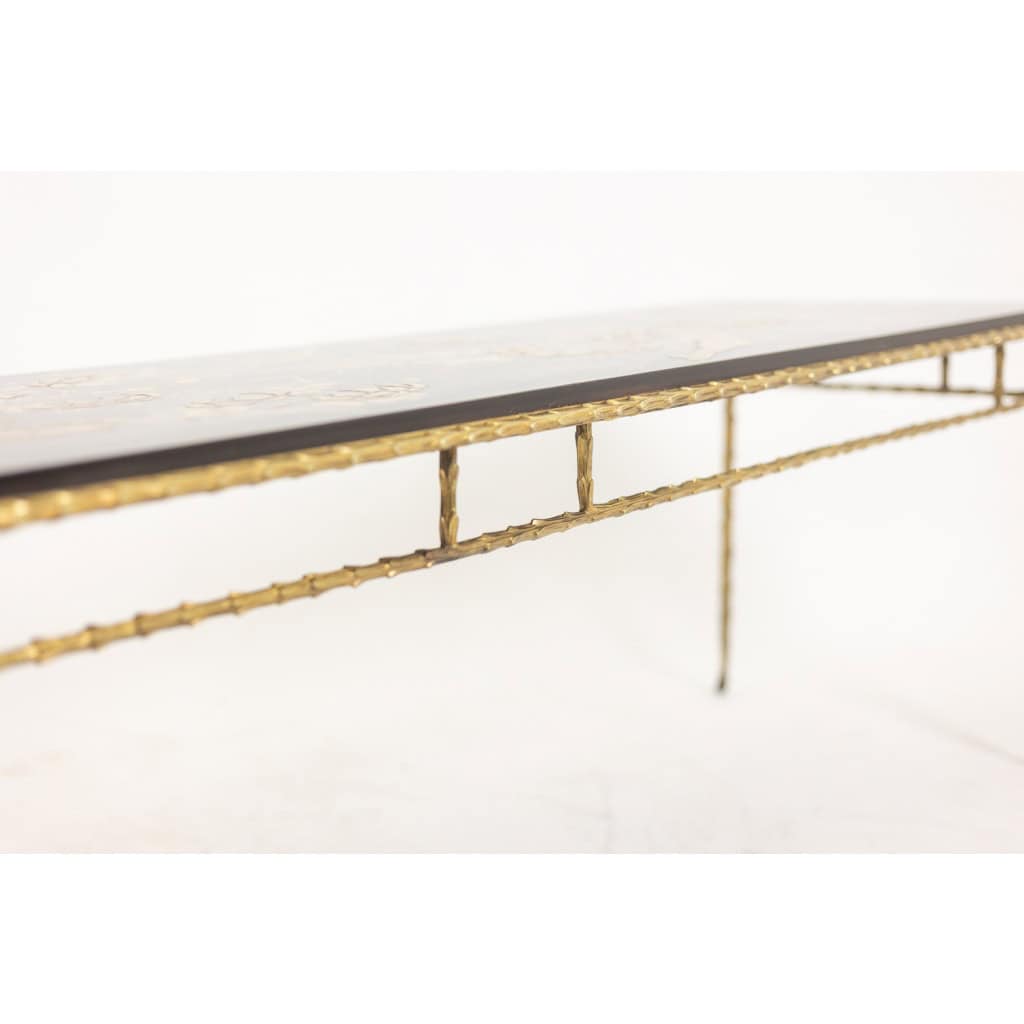 Maison Baguès. Table basse en bronze, laque noire, décor or. Circa 1970 16