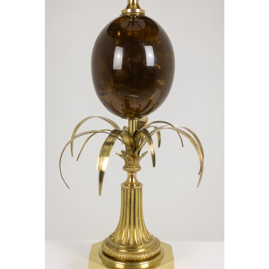 Maison Charles. Lampe oeuf signée en bronze et résine. Années 1970 6