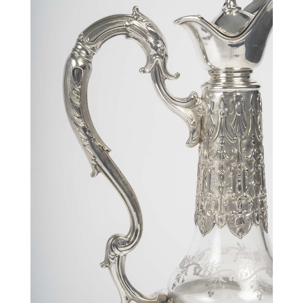 ARMAND GROSS – Paire d&rsquo;aiguières en cristal et argent massif fin XIXe 8