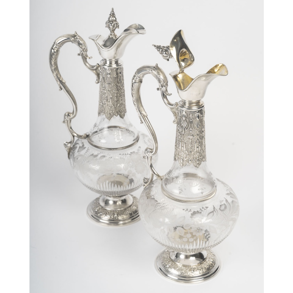 ARMAND GROSS – Paire d&rsquo;aiguières en cristal et argent massif fin XIXe 11