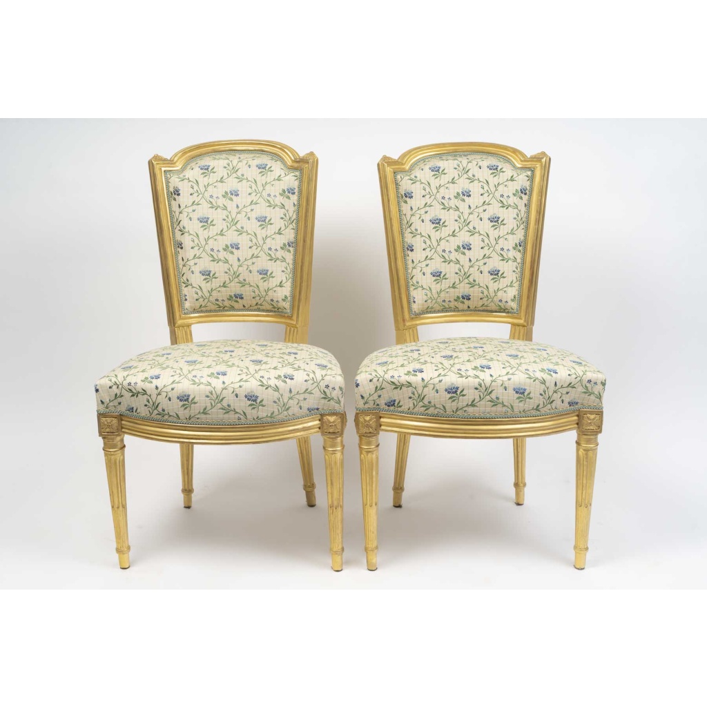 Paire de chaises en bois doré, d&rsquo;époque Louis XVI (1774-1789), XVIIIème siècle. 3