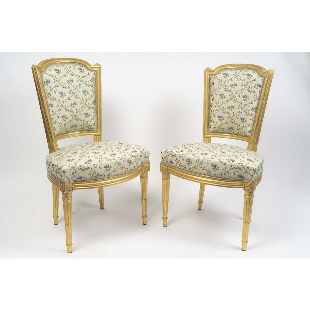 Paire de chaises en bois doré, d&rsquo;époque Louis XVI (1774-1789), XVIIIème siècle. 4