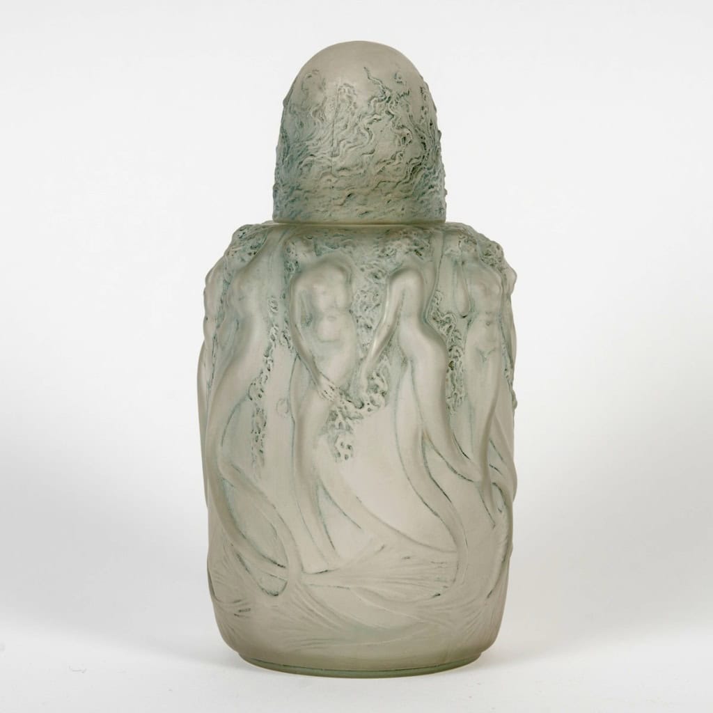1920 René Lalique – Brûle Parfums Sirènes Verre Blanc Patiné Bleu 3
