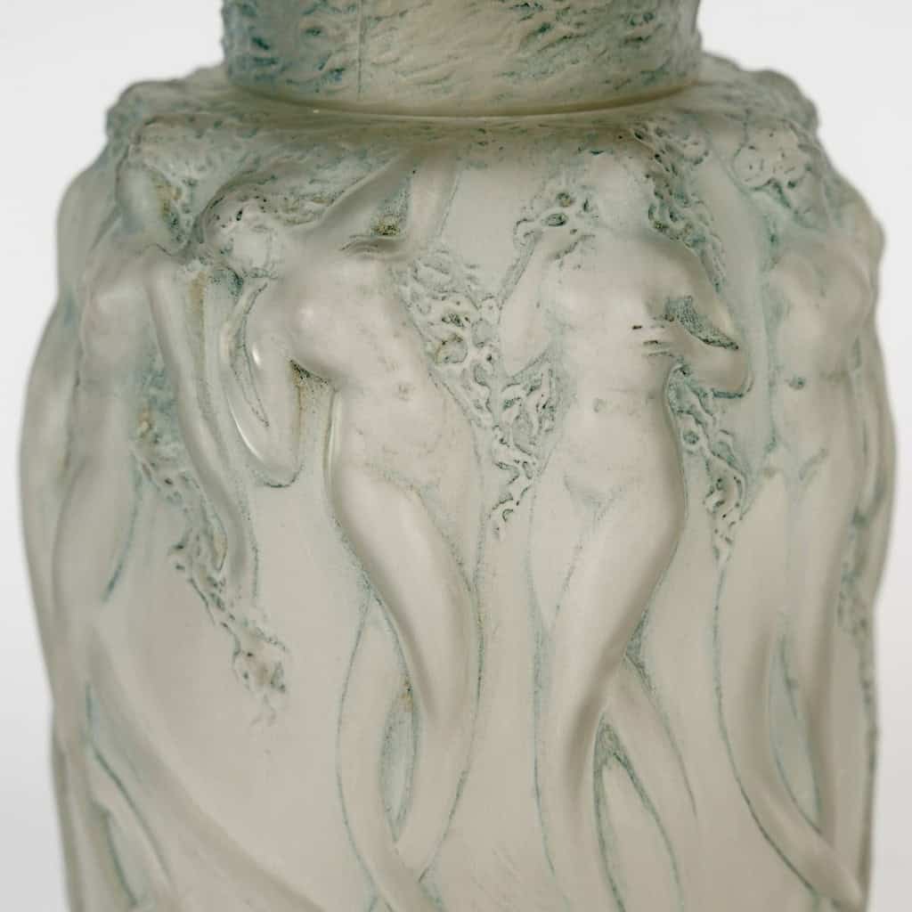 1920 René Lalique – Brûle Parfums Sirènes Verre Blanc Patiné Bleu 7