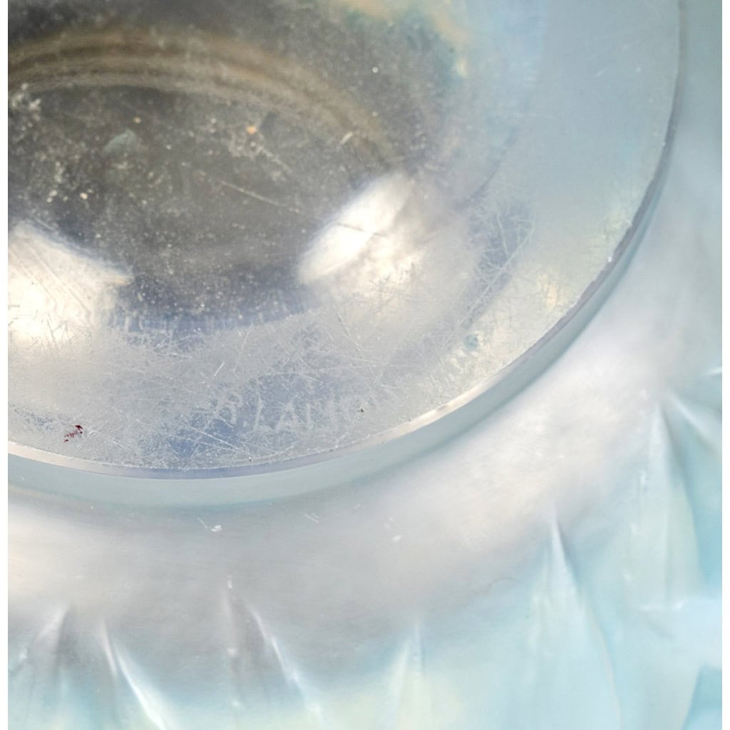 1930 René Lalique – Vase Prunes Verre Opalescent Patiné Bleu 8