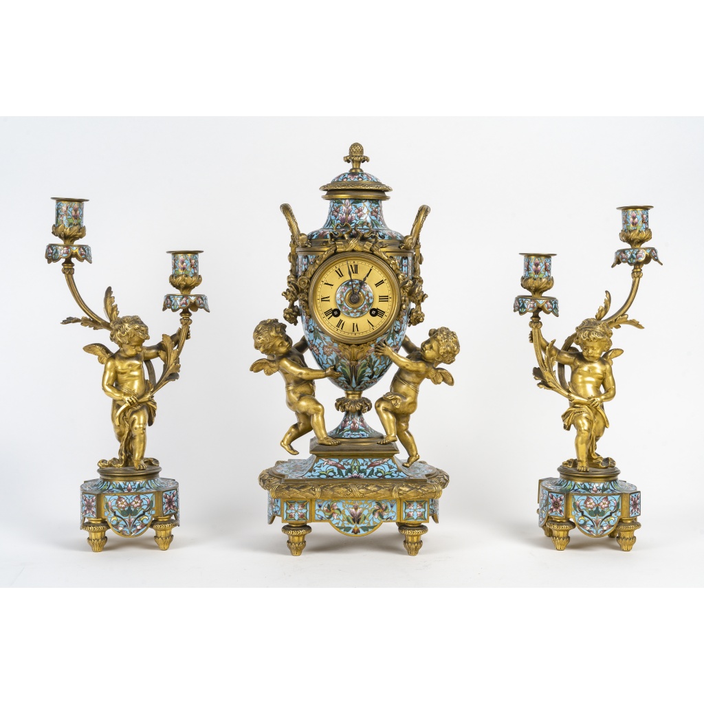 Garniture de cheminée en émail cloisonné, Circa 1860 3