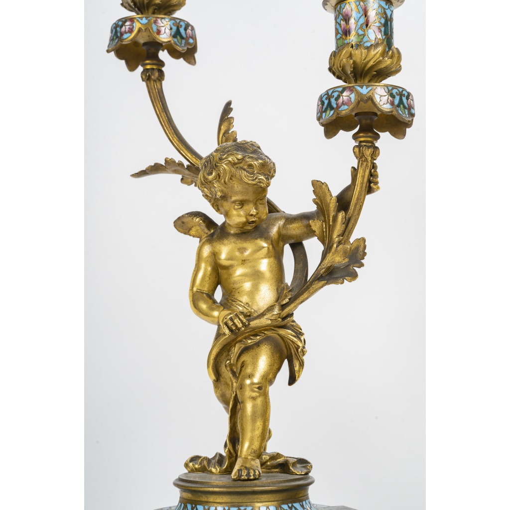 Garniture de cheminée en émail cloisonné, Circa 1860 10