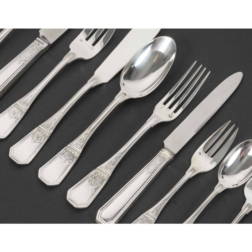 JEAN TETARD – C. CHRISTOFLE MENAGERE 144 PIECES « AUBUSSON » ARGENT MASSIF Epoque 1930 6