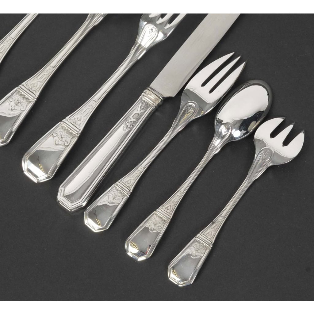 JEAN TETARD – C. CHRISTOFLE MENAGERE 144 PIECES « AUBUSSON » ARGENT MASSIF Epoque 1930 11