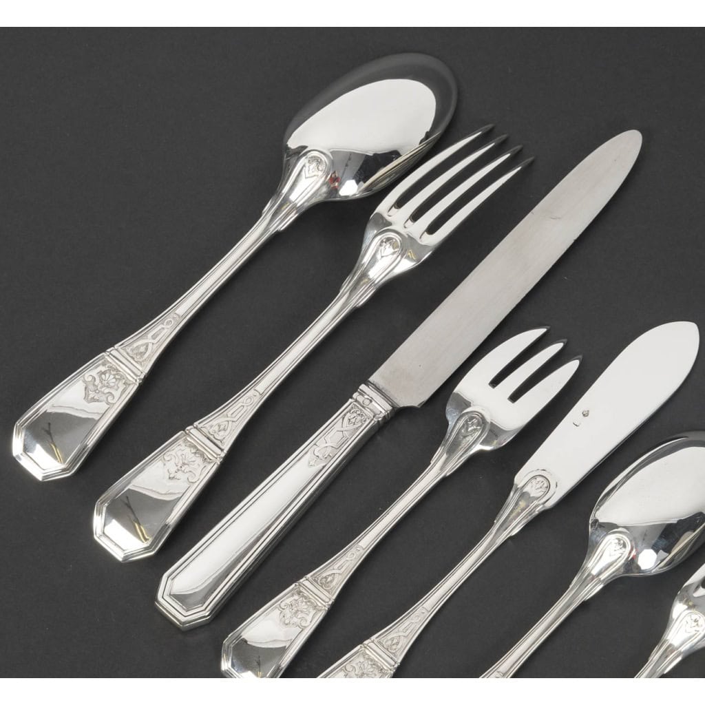 JEAN TETARD – C. CHRISTOFLE MENAGERE 144 PIECES « AUBUSSON » ARGENT MASSIF Epoque 1930 14