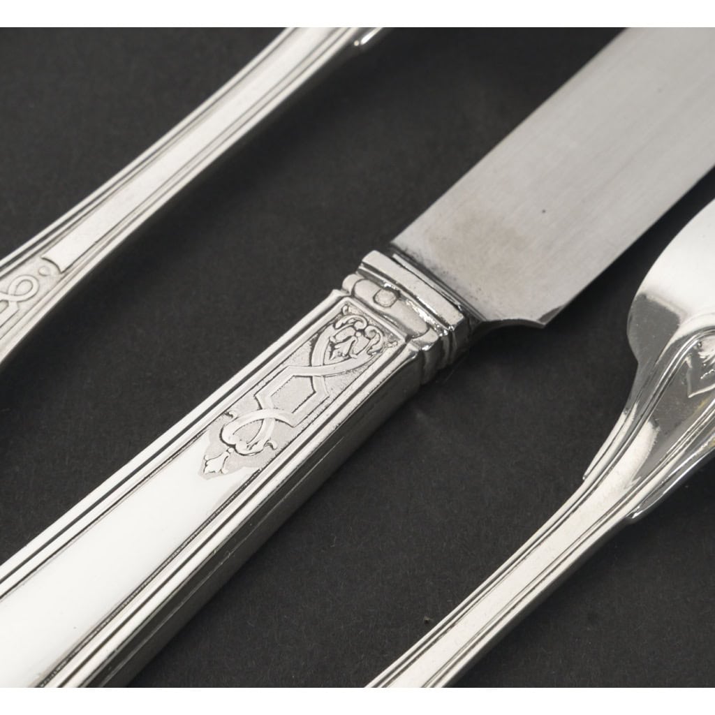 JEAN TETARD – C. CHRISTOFLE MENAGERE 144 PIECES « AUBUSSON » ARGENT MASSIF Epoque 1930 15