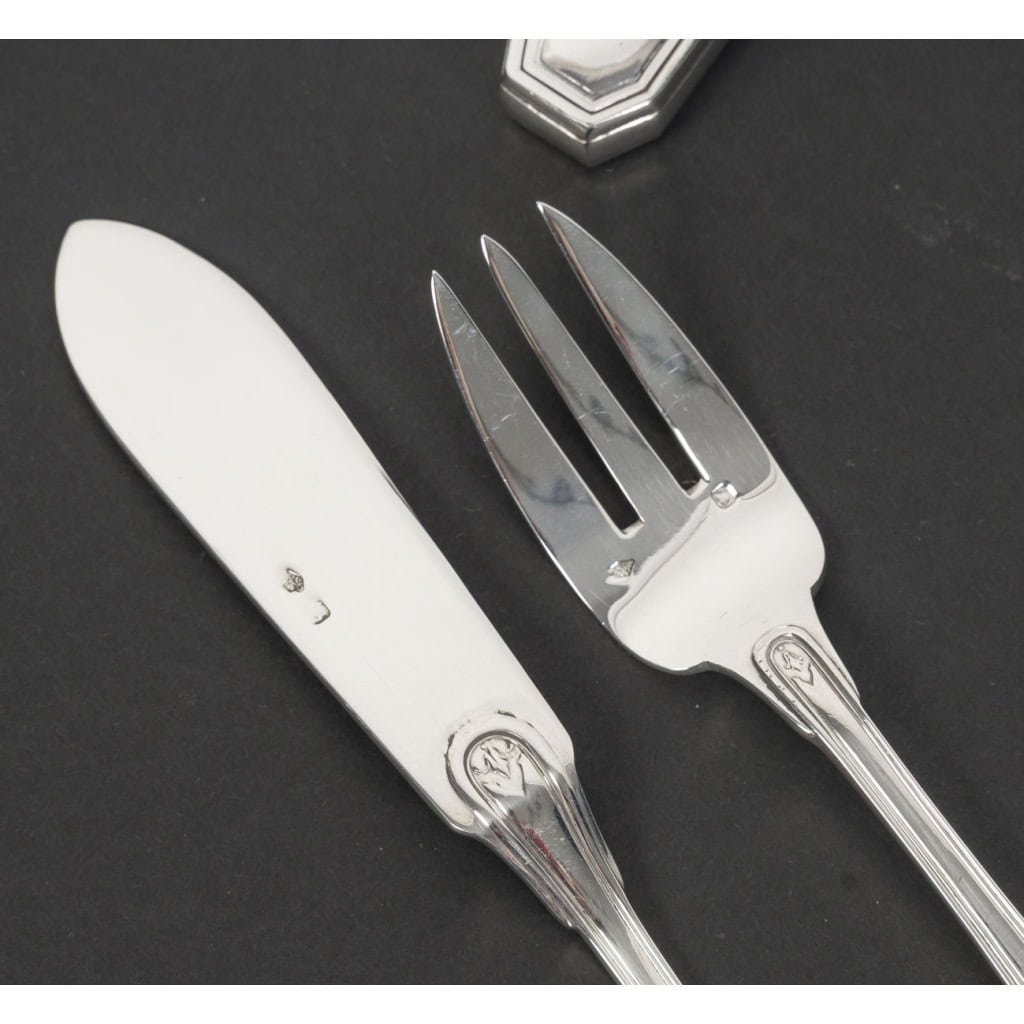 JEAN TETARD – C. CHRISTOFLE MENAGERE 144 PIECES « AUBUSSON » ARGENT MASSIF Epoque 1930 16