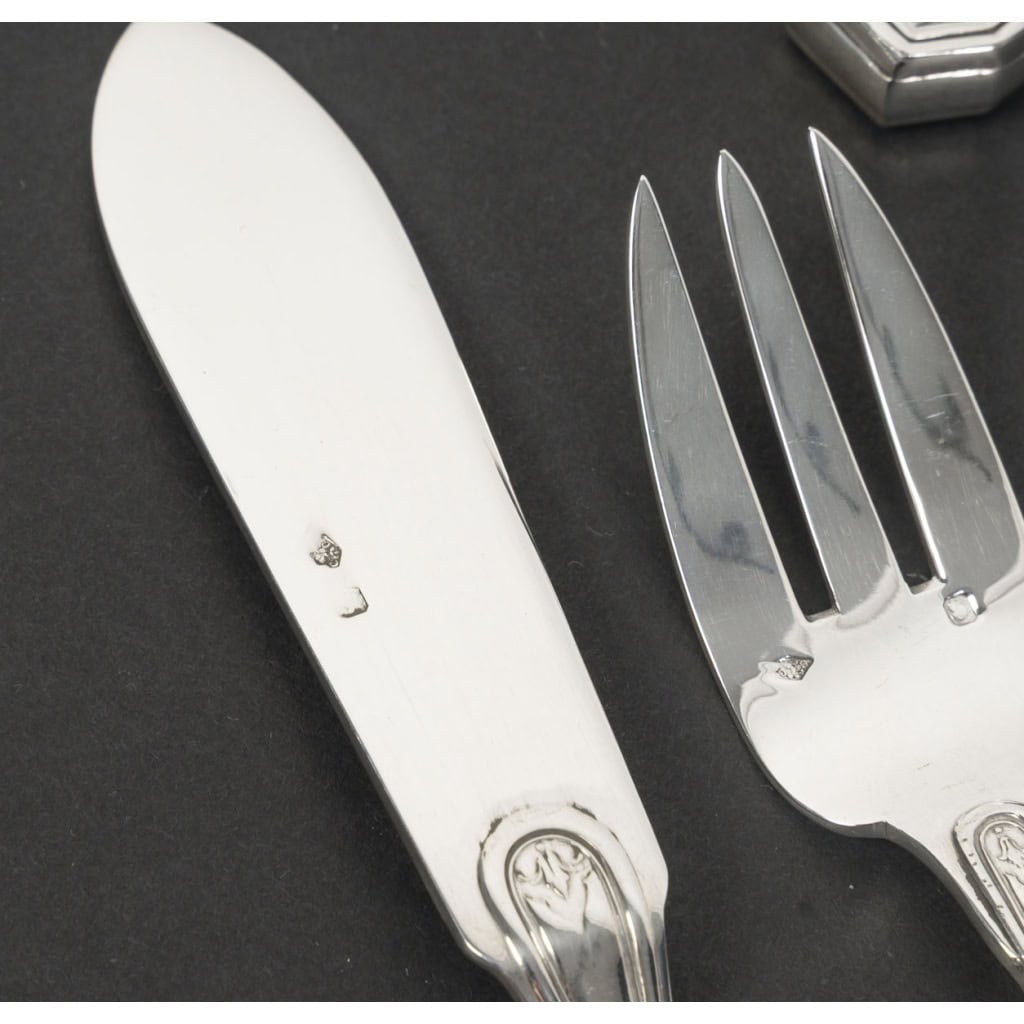 JEAN TETARD – C. CHRISTOFLE MENAGERE 144 PIECES « AUBUSSON » ARGENT MASSIF Epoque 1930 18
