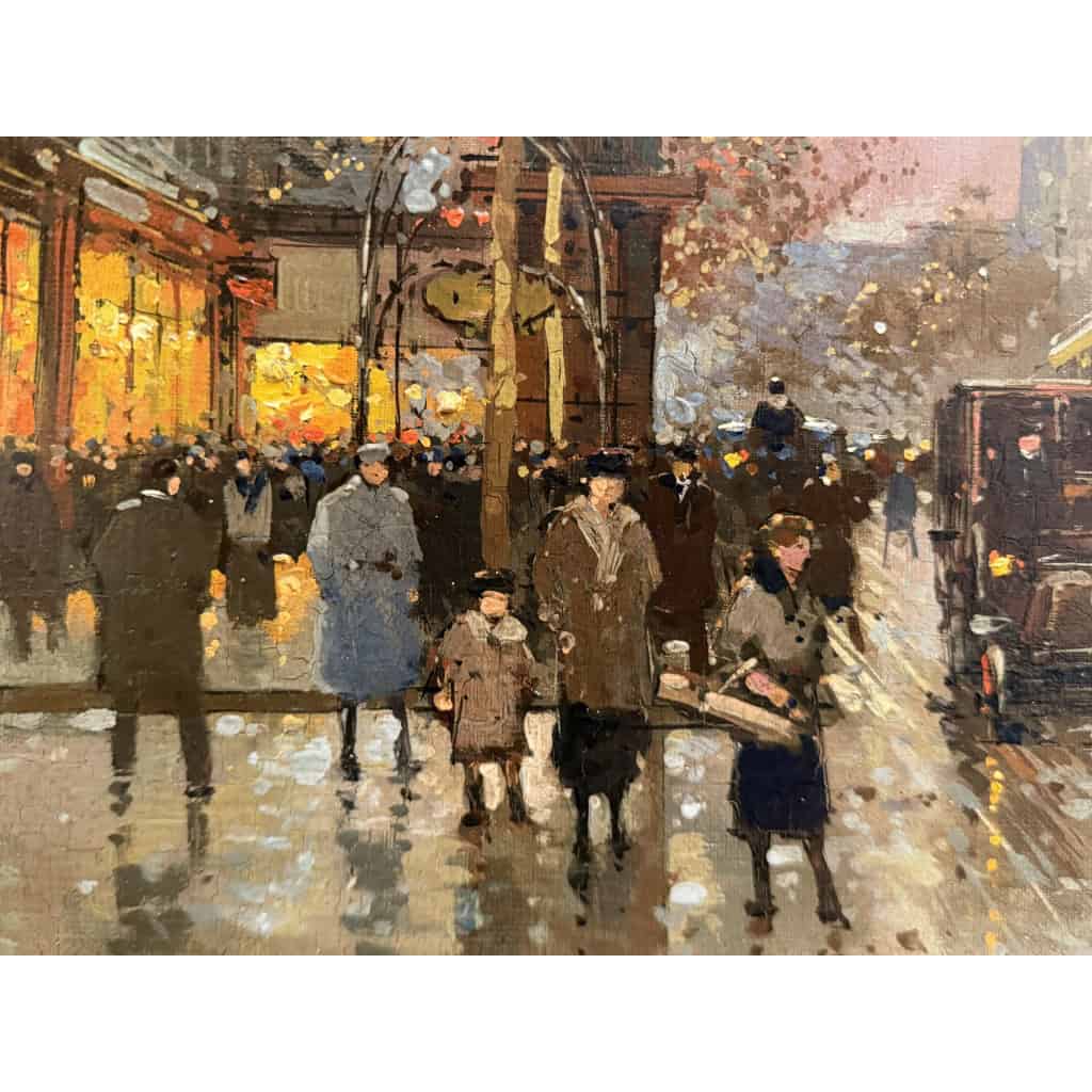 CORTES Edouard Paris Les Grands Boulevards la porte St Denis au crépuscule Huile sur toile signée Certificat du Comité 8