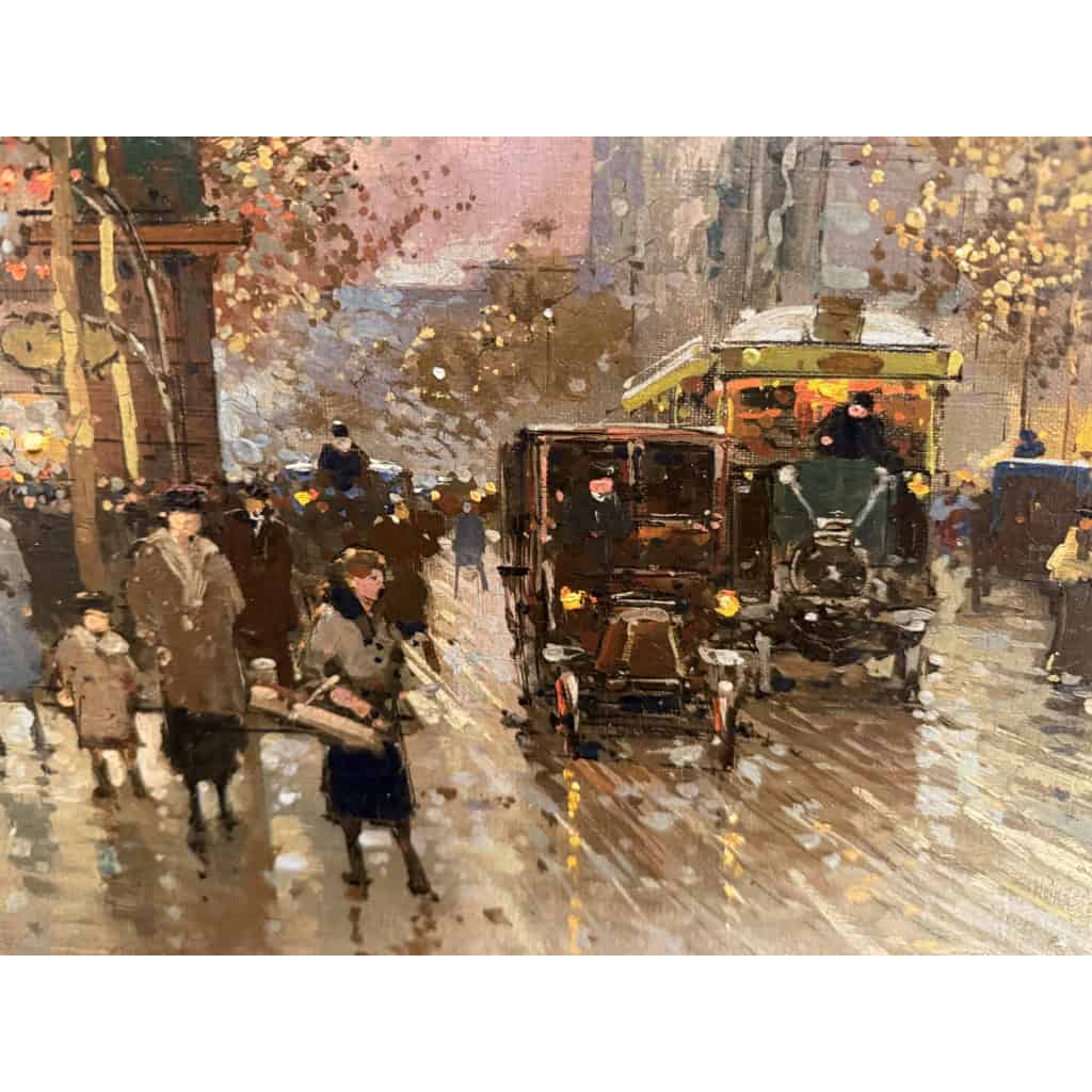 CORTES Edouard Paris Les Grands Boulevards la porte St Denis au crépuscule Huile sur toile signée Certificat du Comité 5