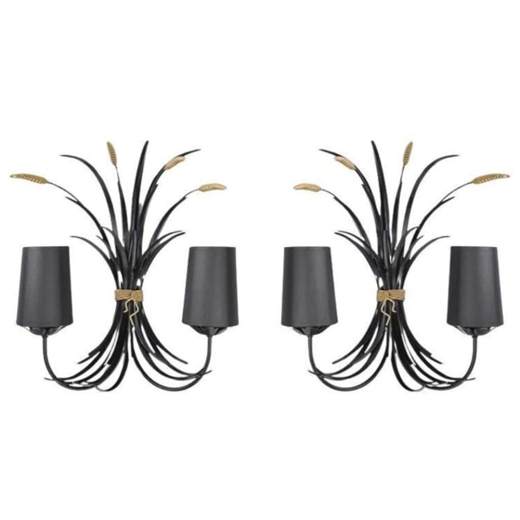 1960 Paire d&rsquo;appliques bouquet de blé Maison Honoré 3