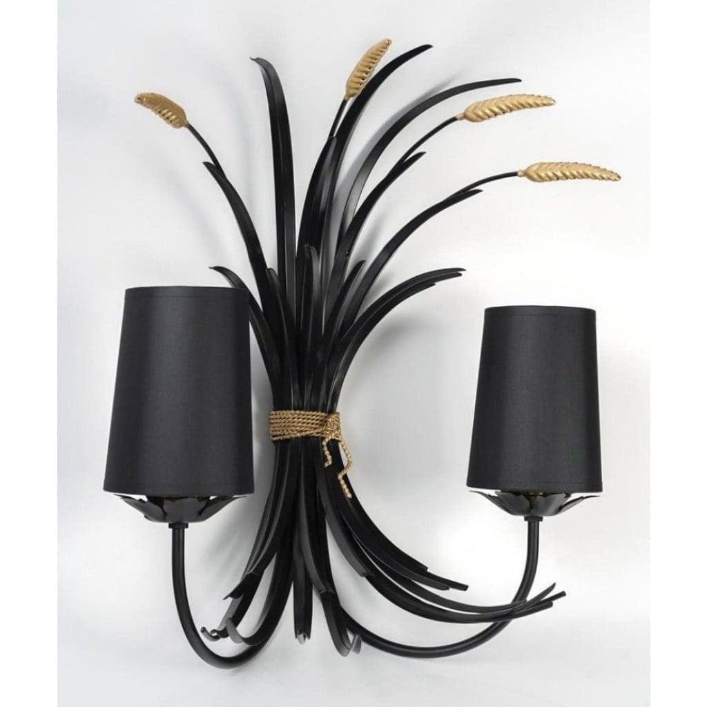 1960 Paire d&rsquo;appliques bouquet de blé Maison Honoré 4