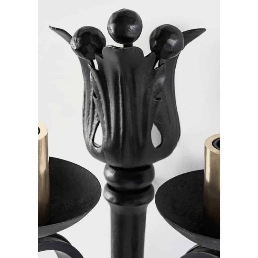 1940 Paire d&rsquo;appliques murales en fer forgé Maison Cheret 7