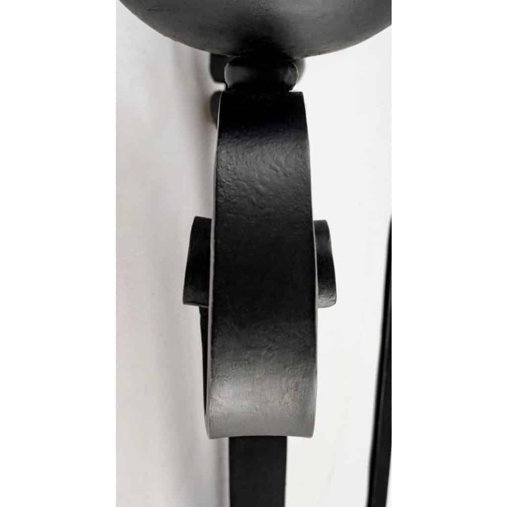 1940 Paire d&rsquo;appliques murales en fer forgé Maison Cheret 5