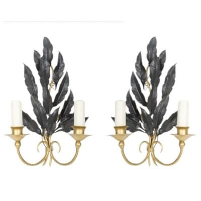 1960 Paire d’appliques murales en laiton doré Maison Honoré 1960 Paire d’appliques murales en laiton doré Maison Honoré