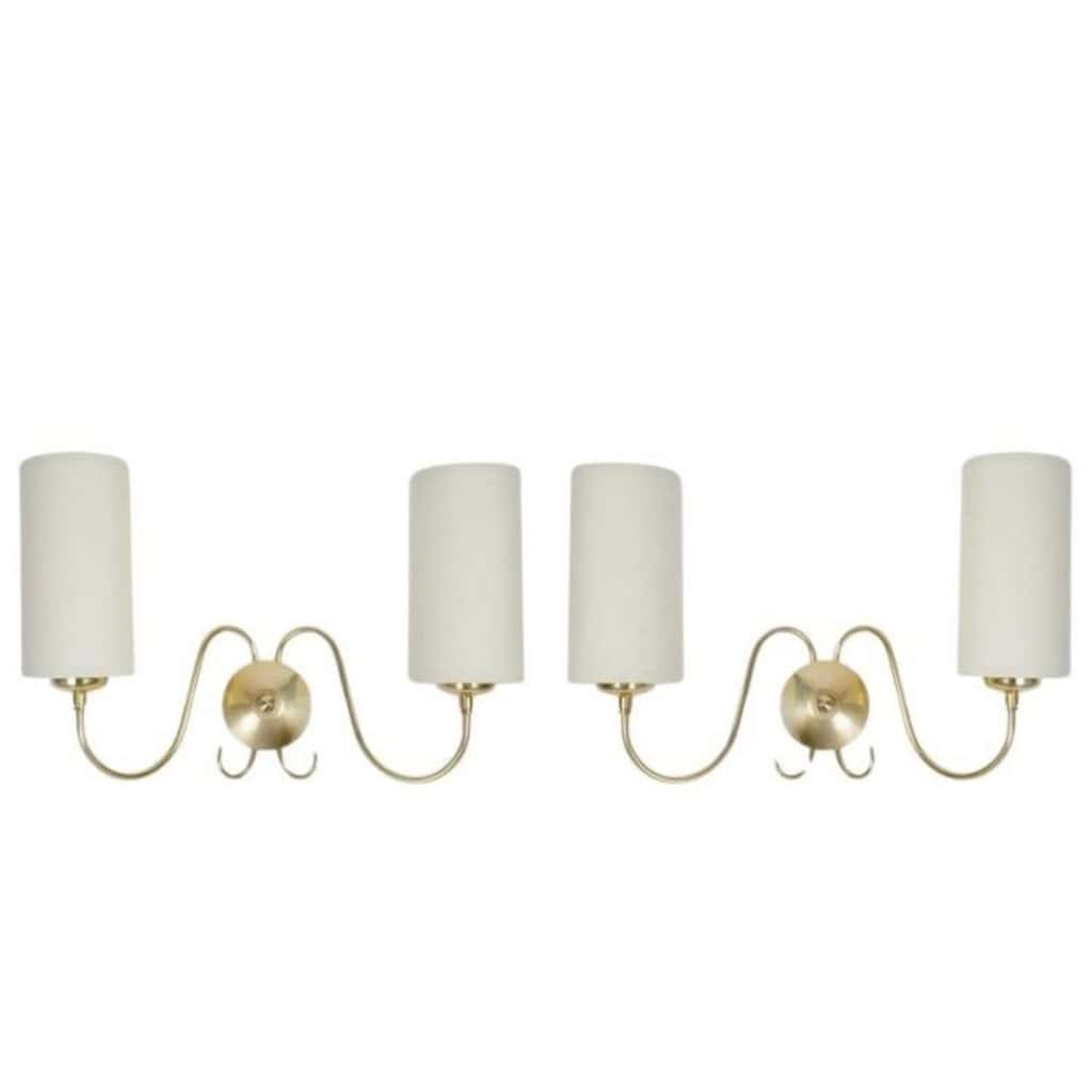 1960 Paire d&rsquo;appliques murales en laiton doré Maison Honoré 3