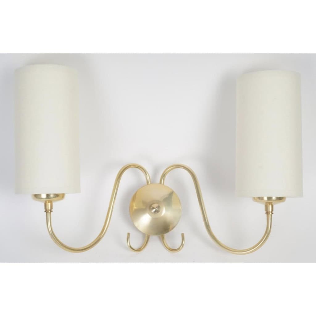 1960 Paire d&rsquo;appliques murales en laiton doré Maison Honoré 8