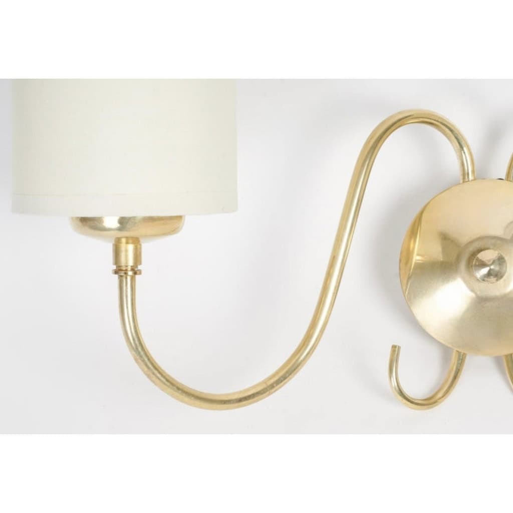 1960 Paire d&rsquo;appliques murales en laiton doré Maison Honoré 5