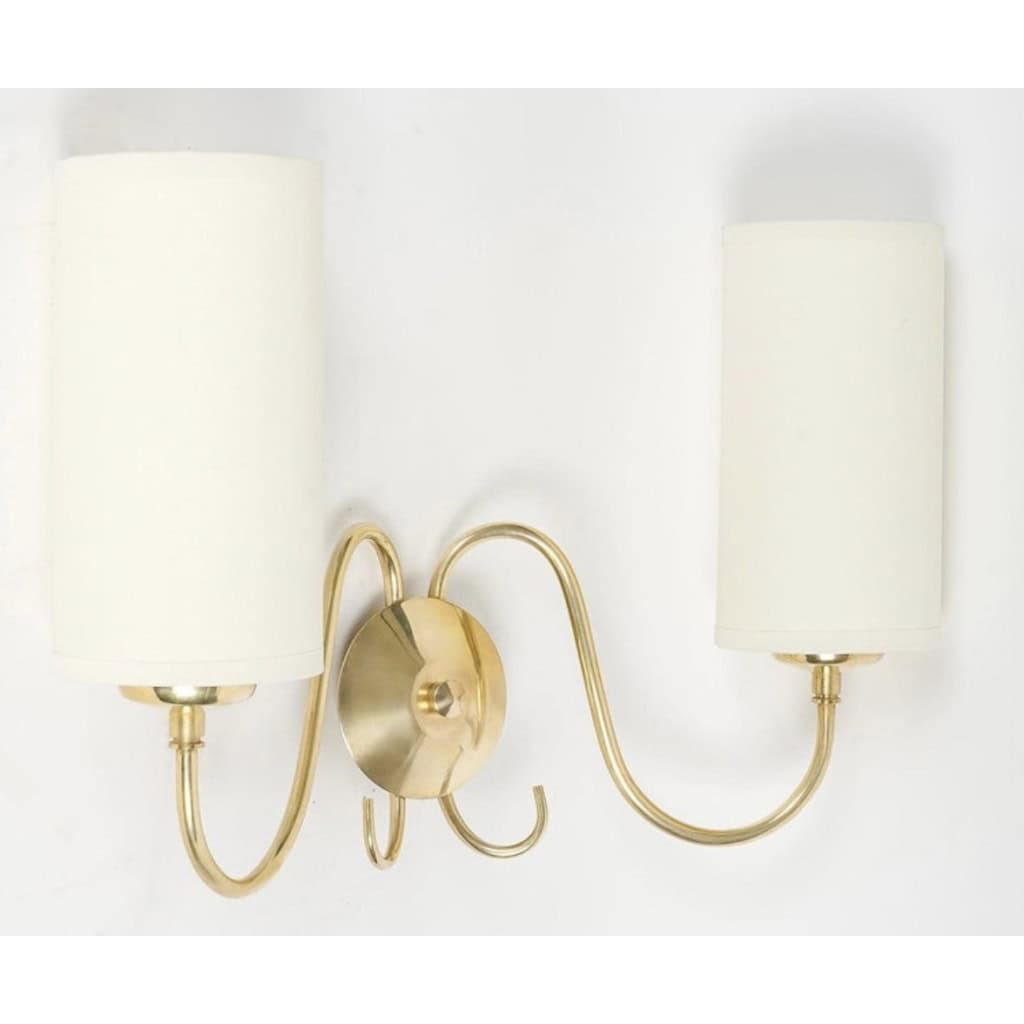 1960 Paire d&rsquo;appliques murales en laiton doré Maison Honoré 4
