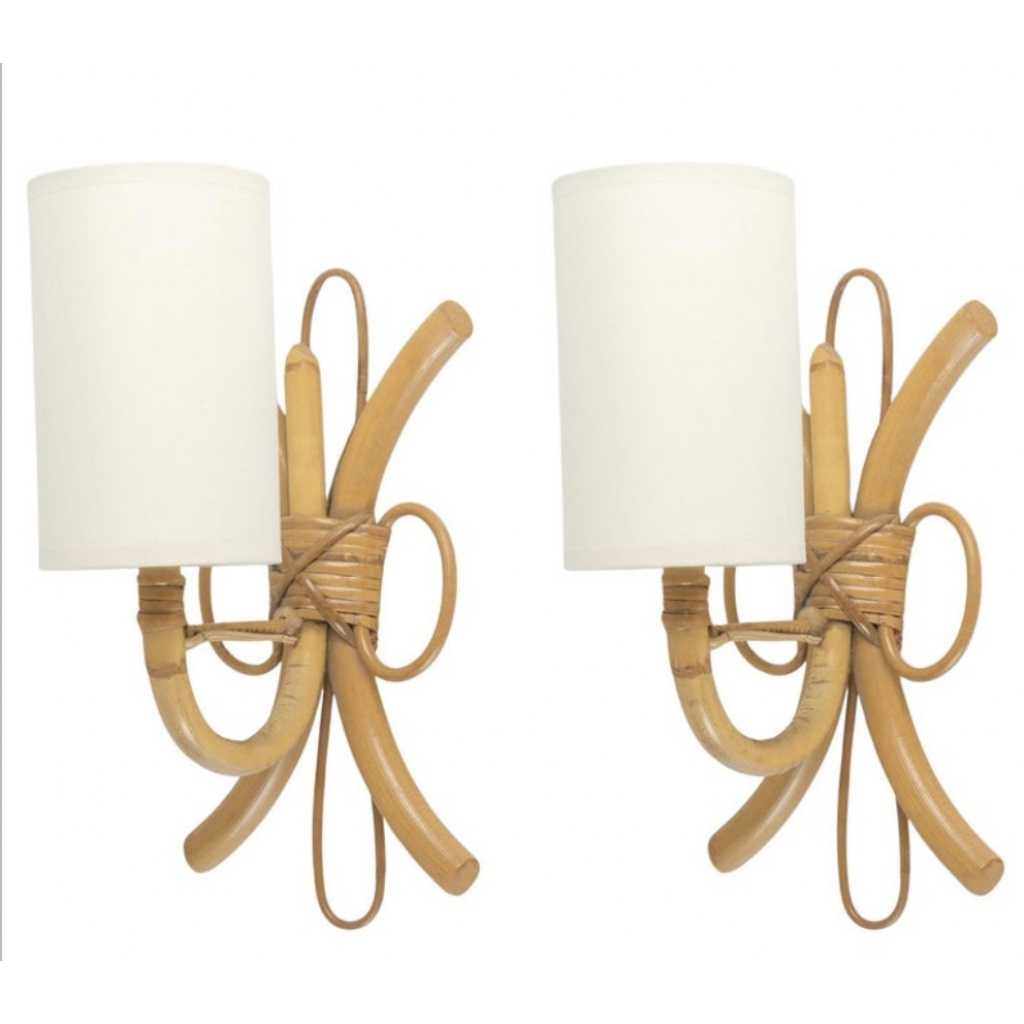 1950 Paire d’appliques murales en rotin par Louis Sognot. 3