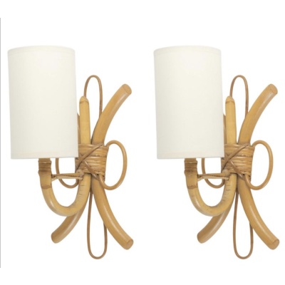 1950 Paire d’appliques murales en rotin par Louis Sognot.