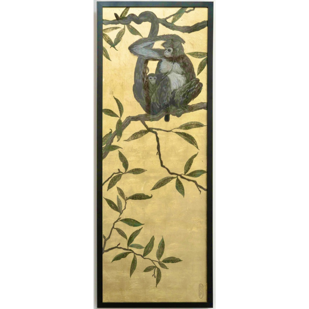 Série de 4 panneaux décoratifs « Singes suspendus aux arbres » signés 9 Série de 4 panneaux décoratifs « Singes suspendus aux arbres » signés 9