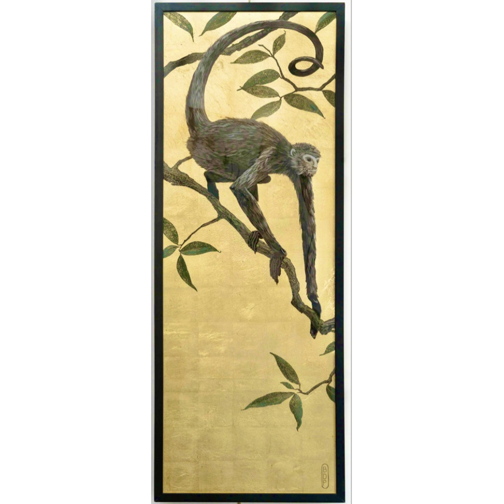 Série de 4 panneaux décoratifs « Singes suspendus aux arbres » signés 8 Série de 4 panneaux décoratifs « Singes suspendus aux arbres » signés 8