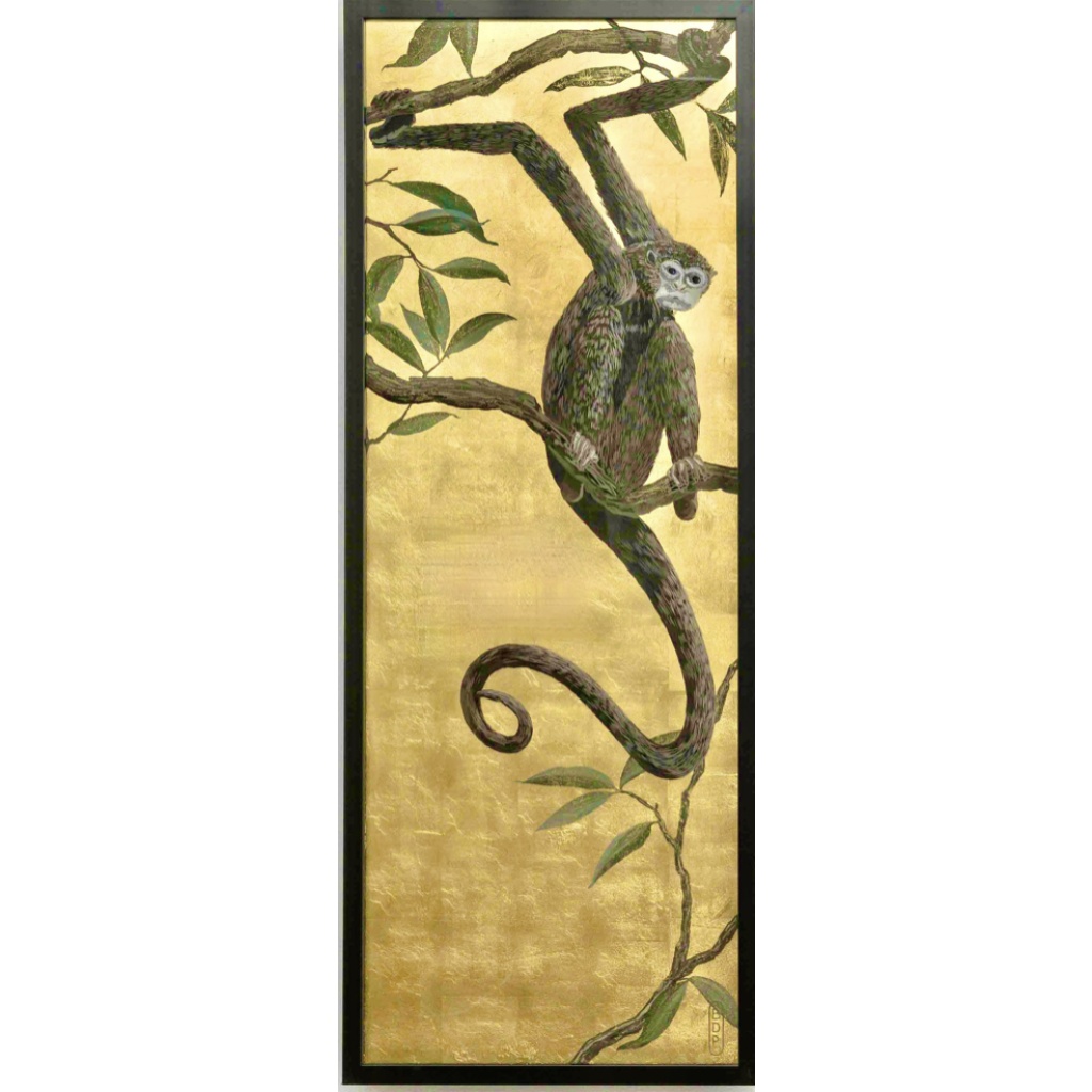 Série de 4 panneaux décoratifs « Singes suspendus aux arbres » signés 7 Série de 4 panneaux décoratifs « Singes suspendus aux arbres » signés 7