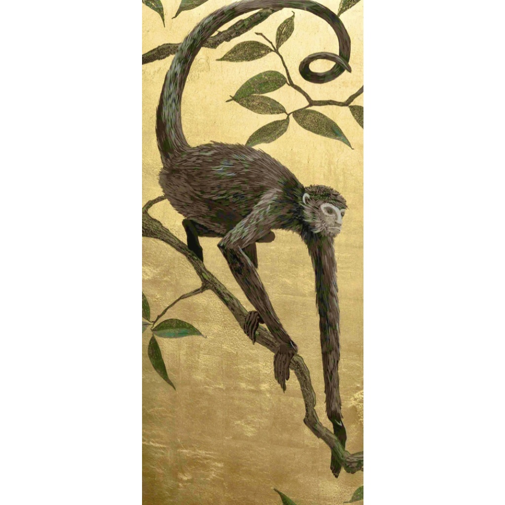 Série de 4 panneaux décoratifs « Singes suspendus aux arbres » signés 12 Série de 4 panneaux décoratifs « Singes suspendus aux arbres » signés 12