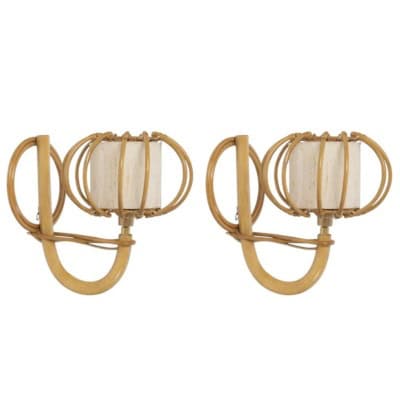 1950 Paire d’appliques murales en rotin Louis Sognot 1950 Paire d’appliques murales en rotin Louis Sognot