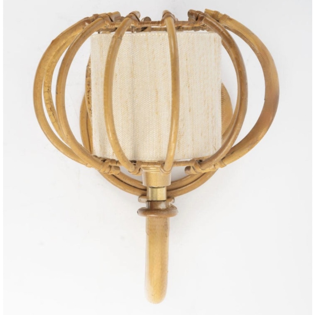 1950 Paire d&rsquo;appliques murales en rotin Louis Sognot 4
