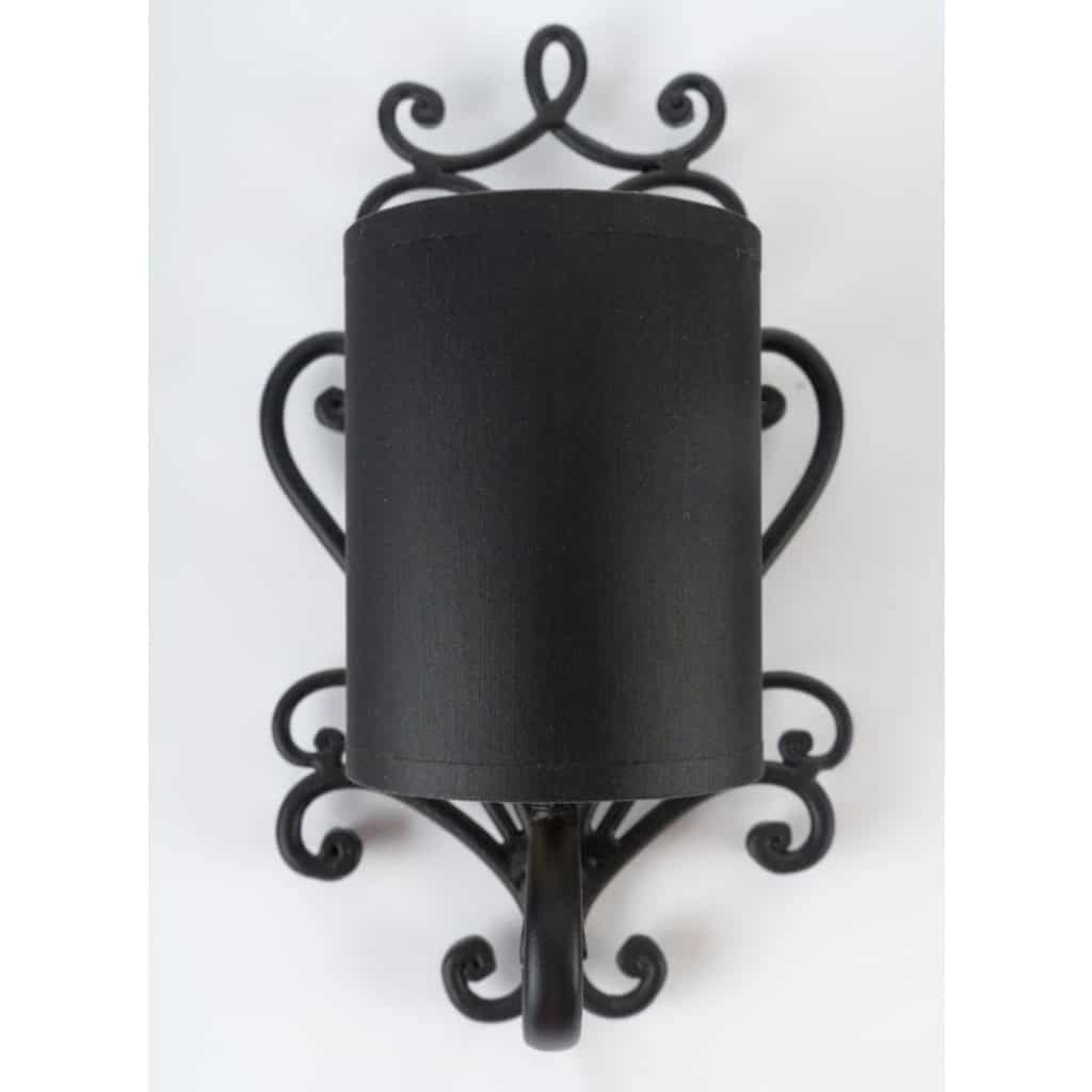 1960 Paire d&rsquo;appliques murales en fer forgé Maison Honoré 4