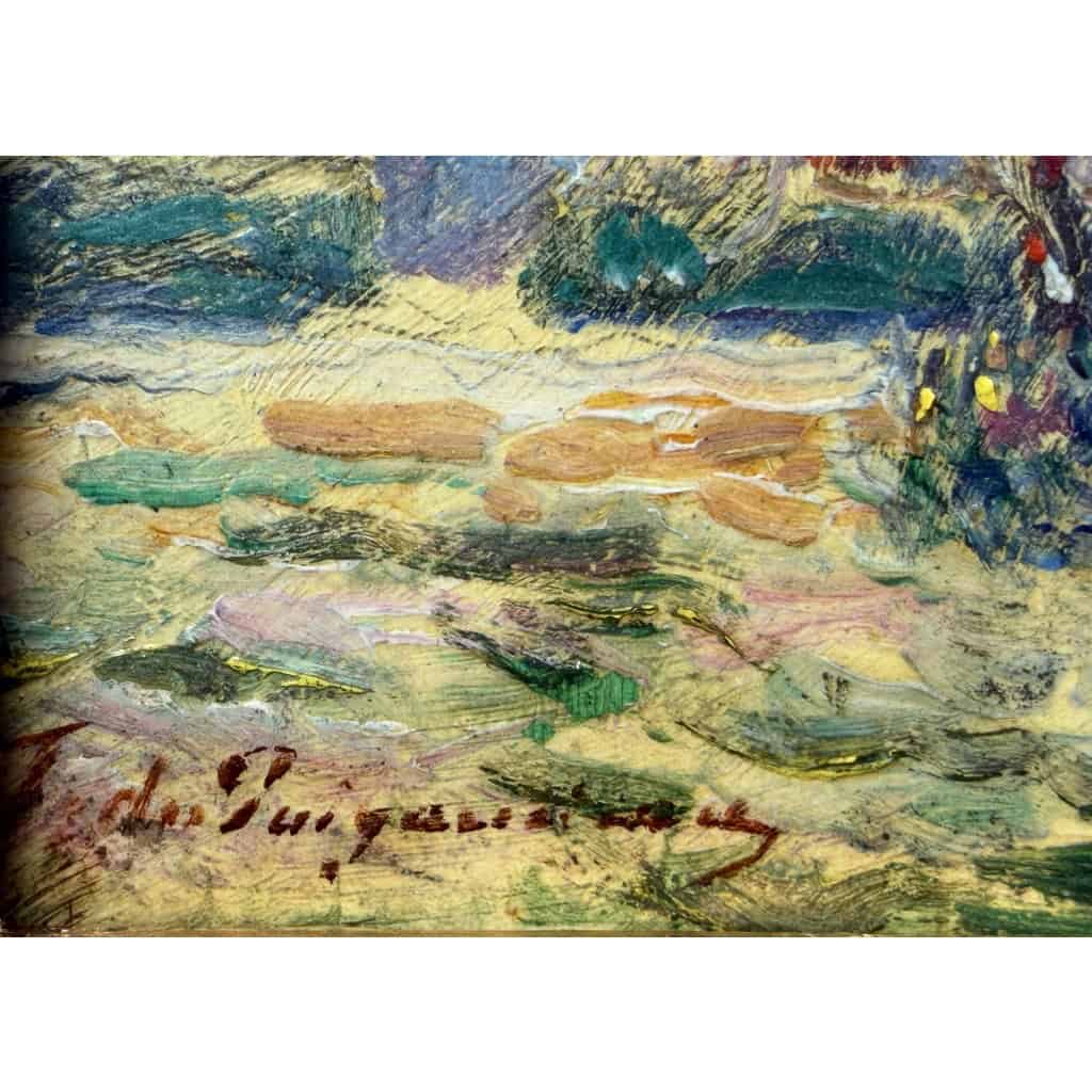 DU PUIGAUDEAU Ferdinand Peinture de bretagne Maisons en Brière Huile signée Certificat d&rsquo;authenticité 10