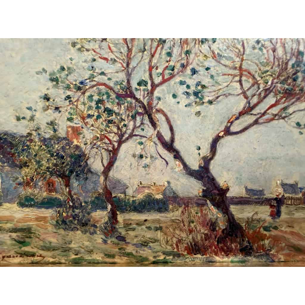 DU PUIGAUDEAU Ferdinand Peinture de bretagne Maisons en Brière Huile signée Certificat d&rsquo;authenticité 5