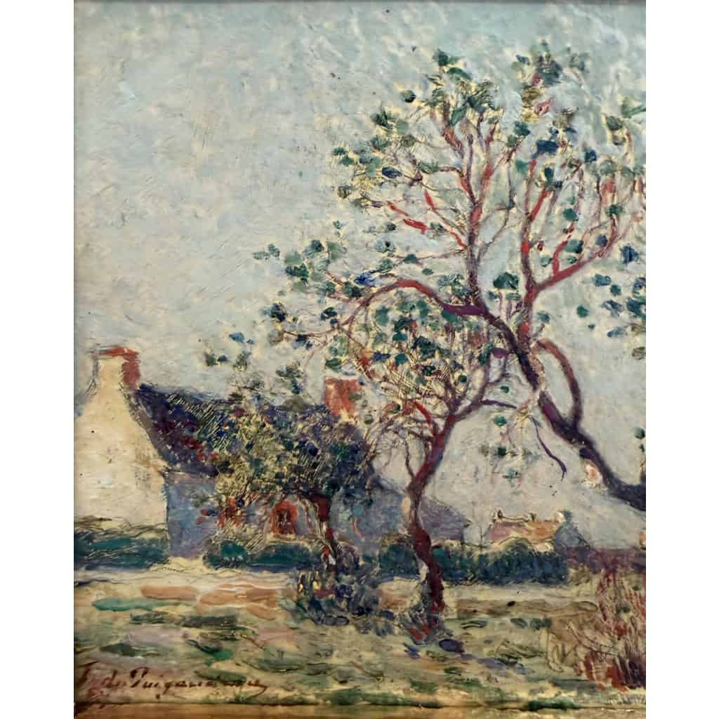 DU PUIGAUDEAU Ferdinand Peinture de bretagne Maisons en Brière Huile signée Certificat d&rsquo;authenticité 4