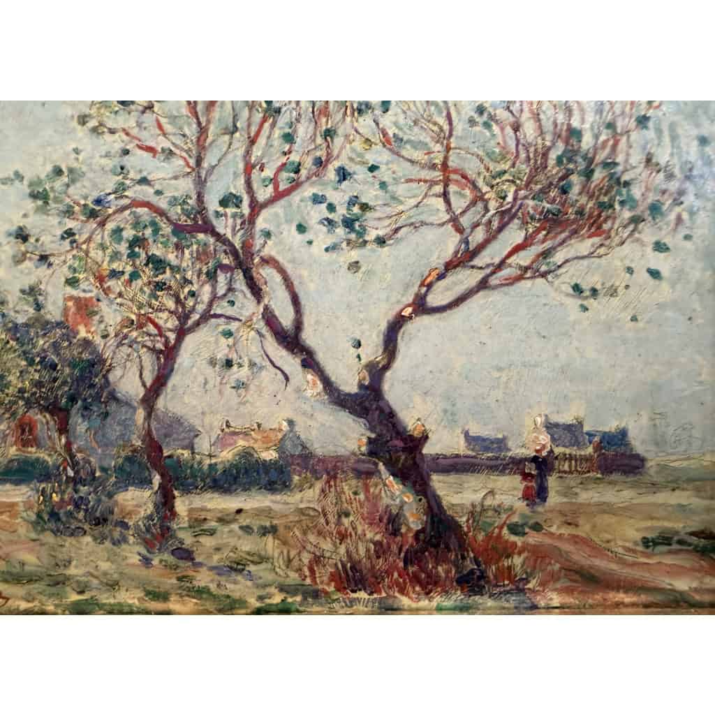 DU PUIGAUDEAU Ferdinand Peinture de bretagne Maisons en Brière Huile signée Certificat d&rsquo;authenticité 13