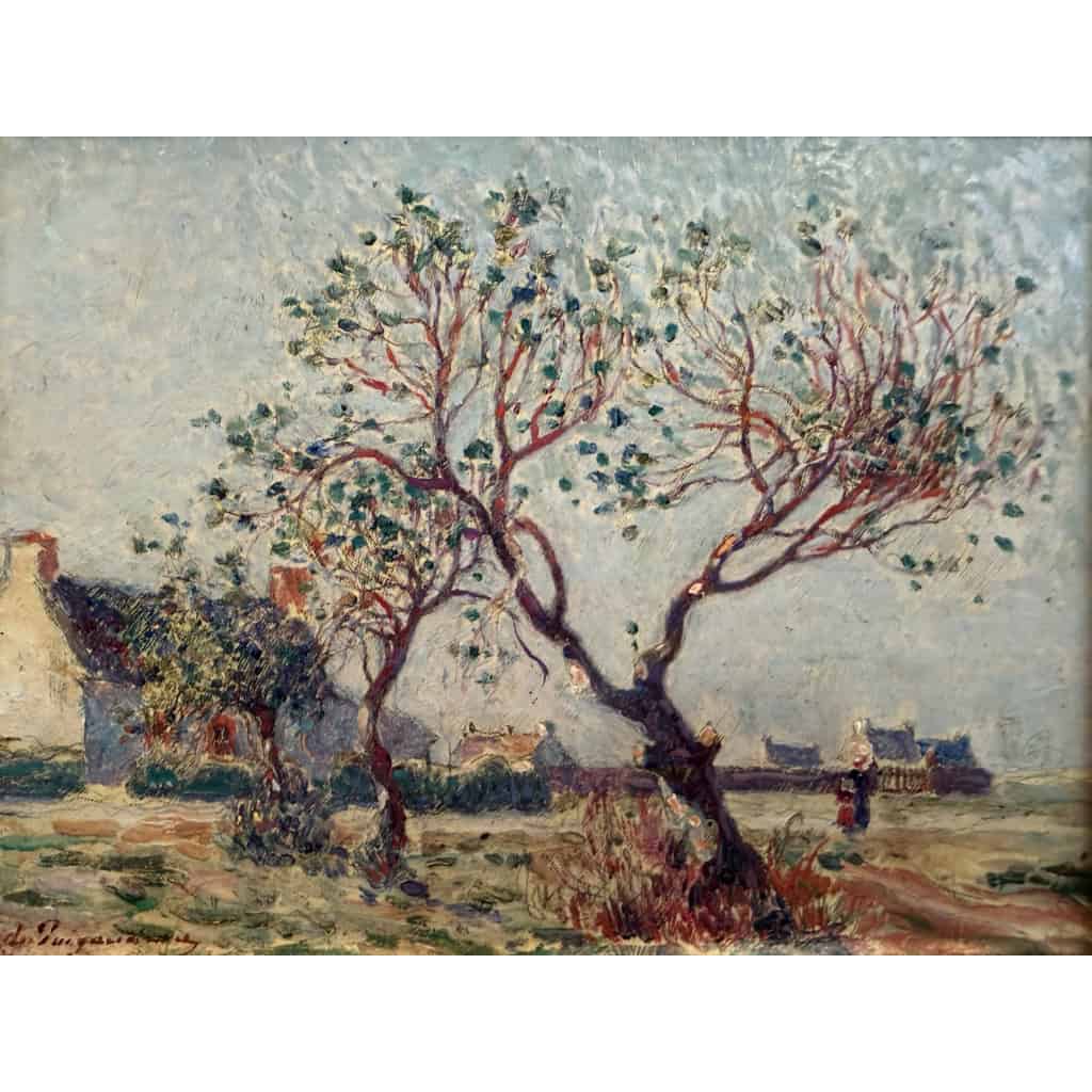 DU PUIGAUDEAU Ferdinand Peinture de bretagne Maisons en Brière Huile signée Certificat d&rsquo;authenticité 15