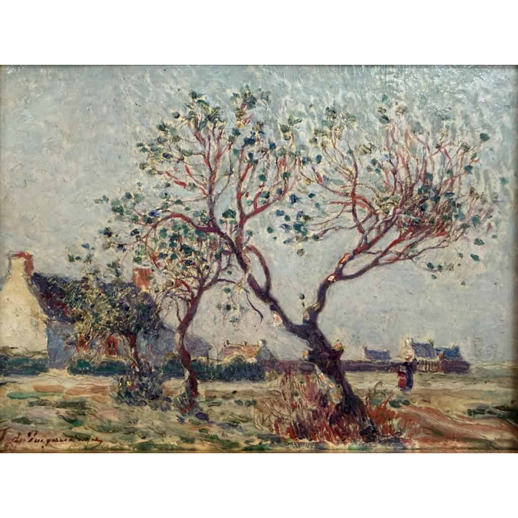 DU PUIGAUDEAU Ferdinand Peinture de bretagne Maisons en Brière Huile signée Certificat d&rsquo;authenticité 7