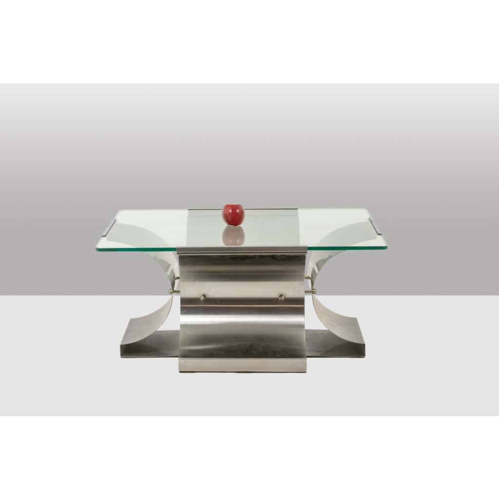 François Monnet, pour Kappa . Table basse acier brossé et verre. 1970 12